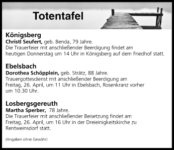 Anzeige von Totentafel vom 25.04.2019 von MGO