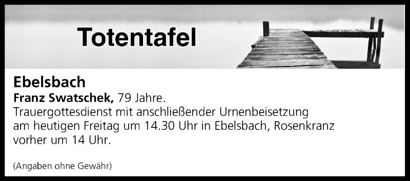  Traueranzeige für Totentafel vom 26.04.2019 vom 26.04.2019 aus MGO