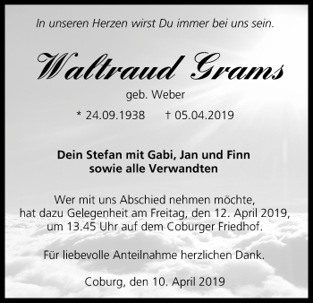 Anzeige von Waltraud Grams von MGO