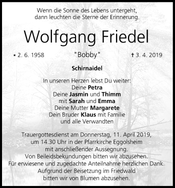 Anzeige von Wolfgang Friedel von MGO