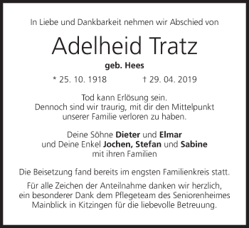Anzeige von Adelheid Tratz von MGO
