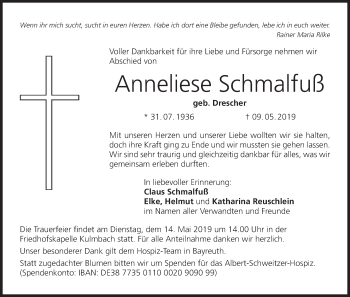 Anzeige von Anneliese Schmalfuß von MGO