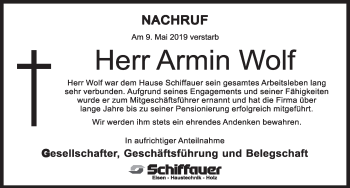 Anzeige von Armin Wolf von MGO