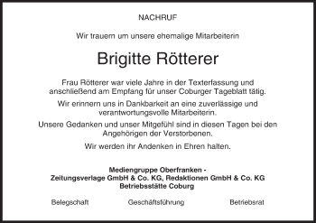 Anzeige von Brigitte Rötterer von MGO