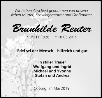 Anzeige von Brunhilde Reuter von MGO