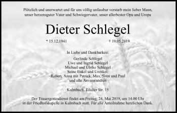 Anzeige von Dieter Schlegel von MGO