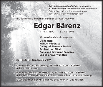 Anzeige von Edgar Bärenz von MGO