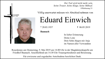Anzeige von Eduard Einwich von MGO