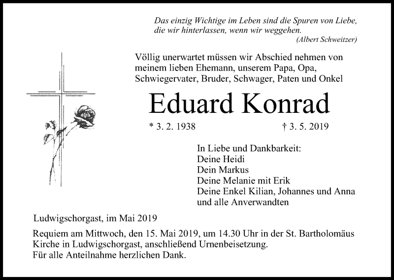  Traueranzeige für Eduard Konrad vom 11.05.2019 aus MGO