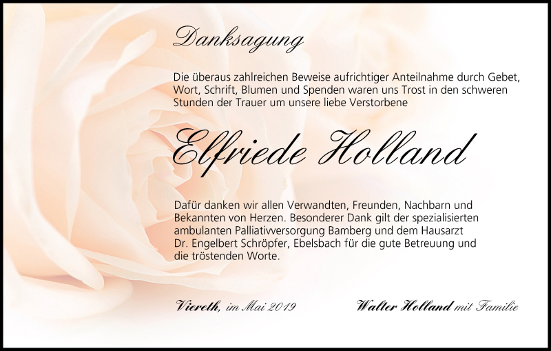  Traueranzeige für Elfriede Holland vom 11.05.2019 aus MGO