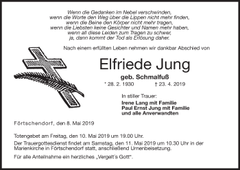 Anzeige von Elfriede Jung von MGO