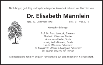 Anzeige von Elisabeth Männlein von MGO