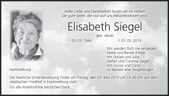 Anzeige von Elisabeth Siegel von MGO