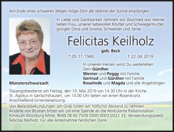 Anzeige von Felicitas Keilholz von MGO
