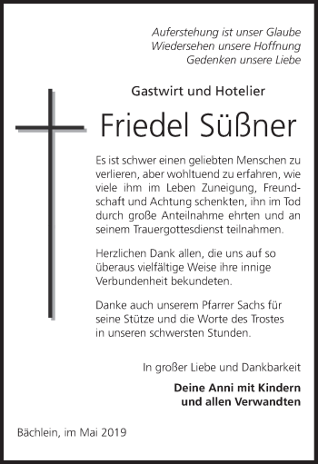 Anzeige von Friedel Süßner von MGO
