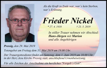 Anzeige von Frieder Nickel von MGO