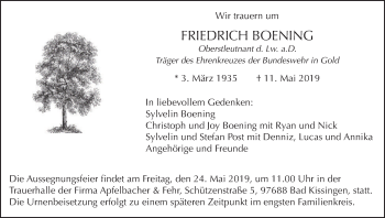 Anzeige von Friedrich Boening von MGO
