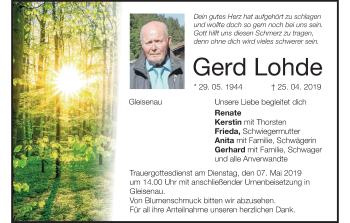 Anzeige von Gerd Lohde von MGO