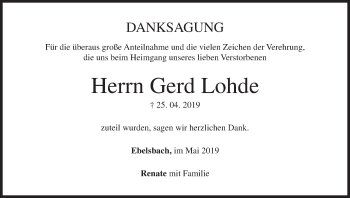 Anzeige von Gerd Lohde von MGO