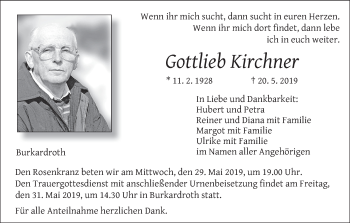 Anzeige von Gottlieb Kirchner von MGO