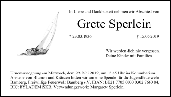 Anzeige von Grete Sperlein von MGO