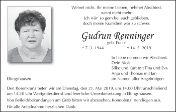 Anzeige von Gudrun Renninger von MGO