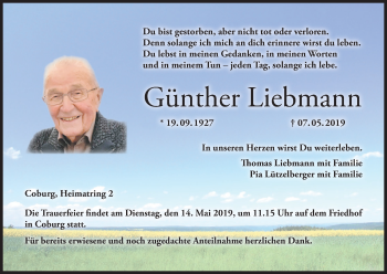 Anzeige von Günther Liebmann von MGO