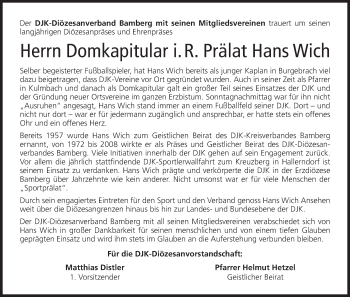 Anzeige von Hans Wich von MGO