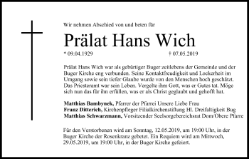 Anzeige von Hans Wich von MGO