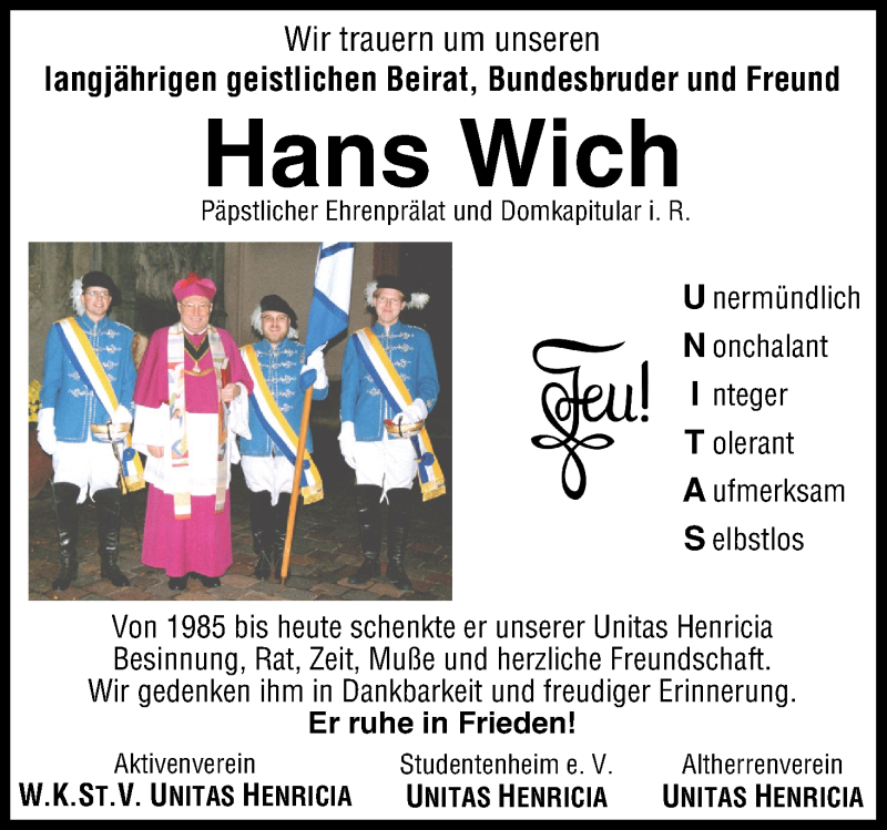  Traueranzeige für Hans Wich vom 13.05.2019 aus MGO