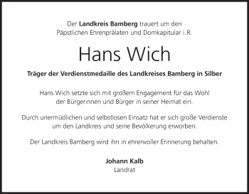 Anzeige von Hans Wich von MGO