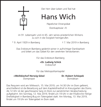 Anzeige von Hans Wich von MGO