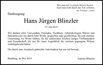 Anzeige von Hans Jürgen Blinzler von MGO