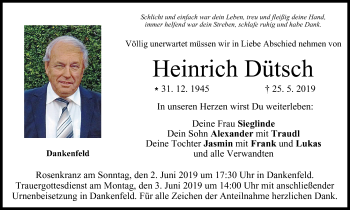 Anzeige von Heinrich Dütsch von MGO