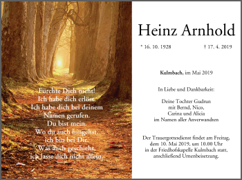 Anzeige von Heinz Arnhold von MGO