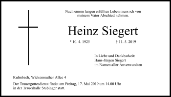 Anzeige von Heinz Siegert von MGO