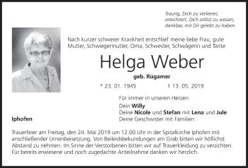 Anzeige von Helga Weber von MGO
