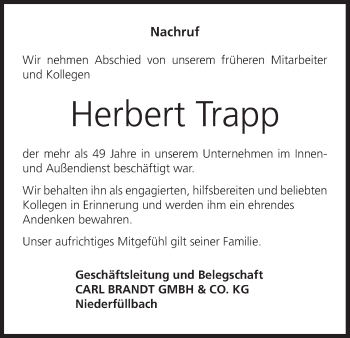 Anzeige von Herbert Trapp von MGO