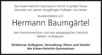 Anzeige von Hermann Baumgärtel von MGO