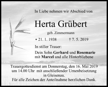 Anzeige von Herta Grübert von MGO