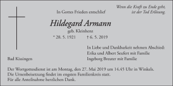 Anzeige von Hildegard Armann von MGO