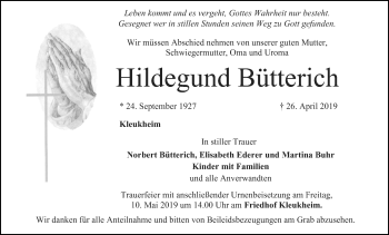 Anzeige von Hildegund Bütterich von MGO