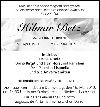 Anzeige von Hilmar Betz von MGO