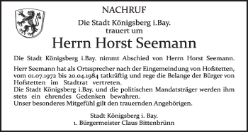 Anzeige von Horst Seemann von MGO