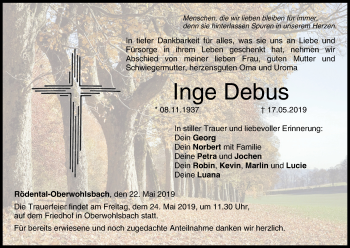 Anzeige von Inge Debus von MGO