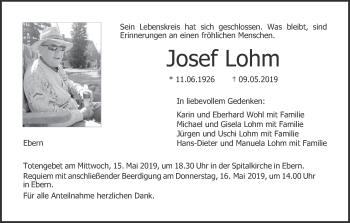Anzeige von Josef Lohm von MGO
