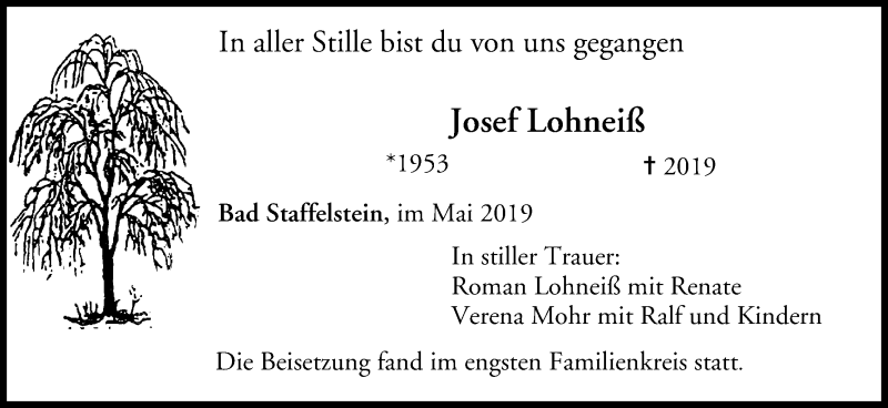  Traueranzeige für Josef Lohneiß vom 30.05.2019 aus MGO