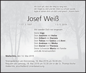 Anzeige von Josef Weiß von MGO