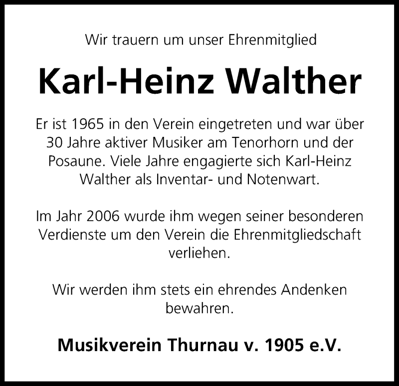  Traueranzeige für Karl-Heinz Walther vom 22.05.2019 aus MGO