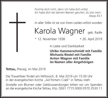 Anzeige von Karola Wagner von MGO